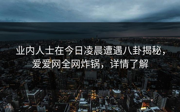 业内人士在今日凌晨遭遇八卦揭秘，爱爱网全网炸锅，详情了解