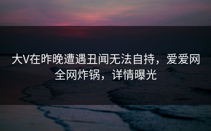大V在昨晚遭遇丑闻无法自持，爱爱网全网炸锅，详情曝光