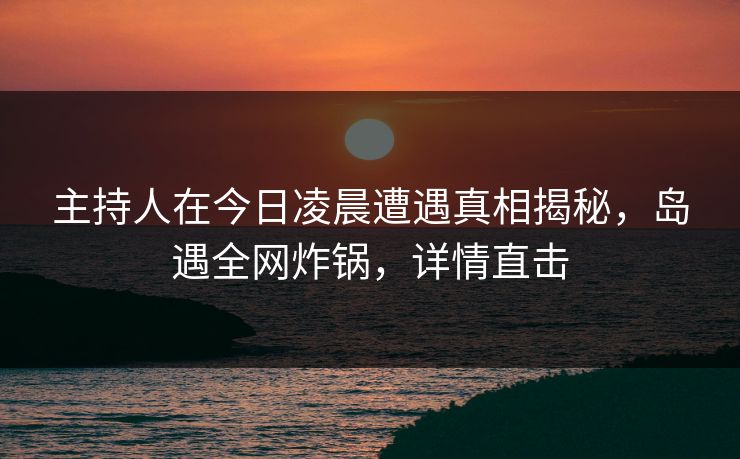 主持人在今日凌晨遭遇真相揭秘,岛遇全网炸锅,详情直击 主持人在今日凌晨遭遇真相揭秘,岛遇全网炸锅,详情直击