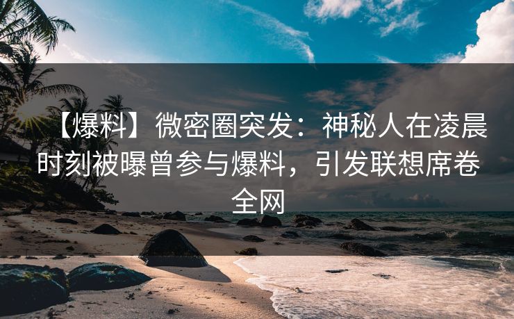 【爆料】微密圈突发：神秘人在凌晨时刻被曝曾参与爆料，引发联想席卷全网